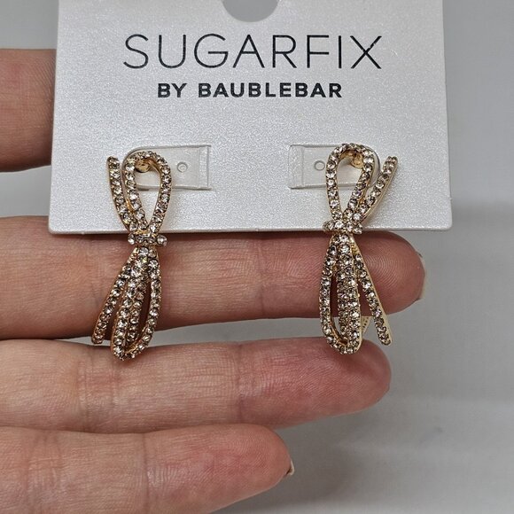 Sugarfix by BaubleBar Crystal Bow Hoop Earrings New Gold Tone - Picture 12 of 12